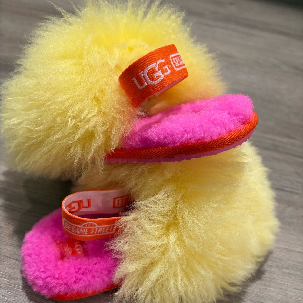 UGG Fluffy Yellow and Pink Slippers